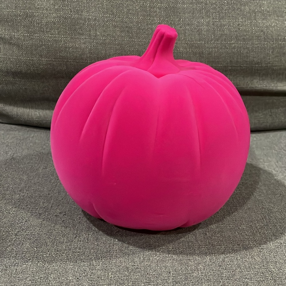 Neon Pink Plastic Halloween Flocked Decor Pumpkin from Hyde & EEK! Boutique